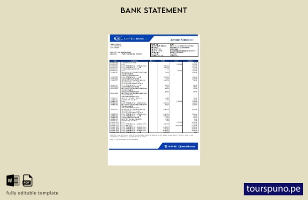 listo para imprimir plantilla de word   extracto bancario UBL de Pakistán